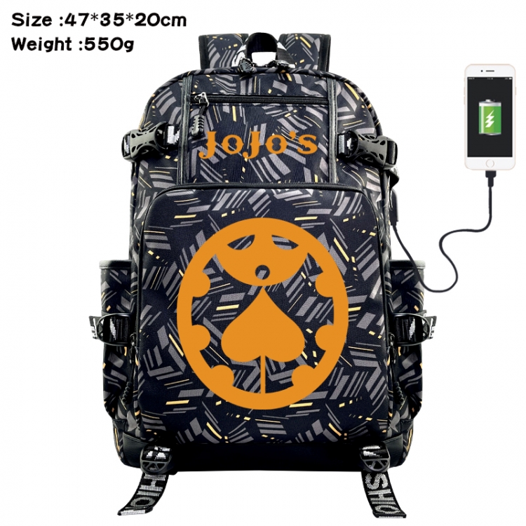 JoJos Bizarre Adventure Anime data cable camouflage print USB backpack schoolbag 47x35x20cm