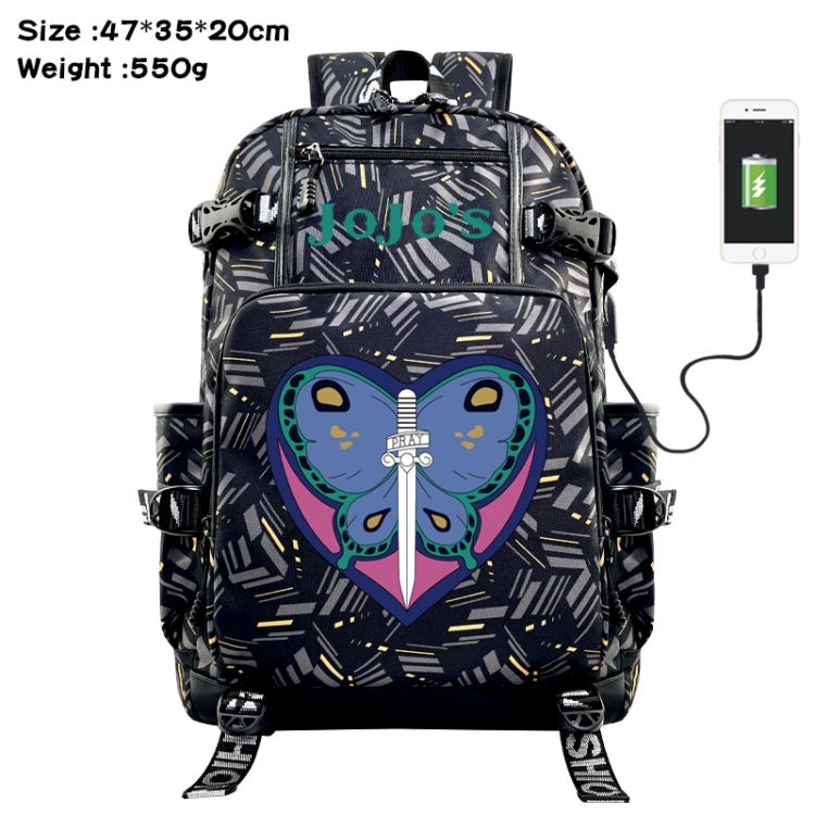 JoJos Bizarre Adventure Anime data cable camouflage print USB backpack schoolbag 47x35x20cm