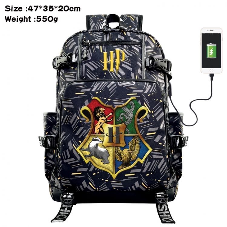Harry Potter Anime data cable camouflage print USB backpack schoolbag 47x35x20cm