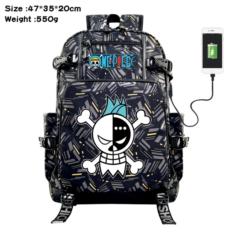 One Piece Anime data cable camouflage print USB backpack schoolbag 47x35x20cm