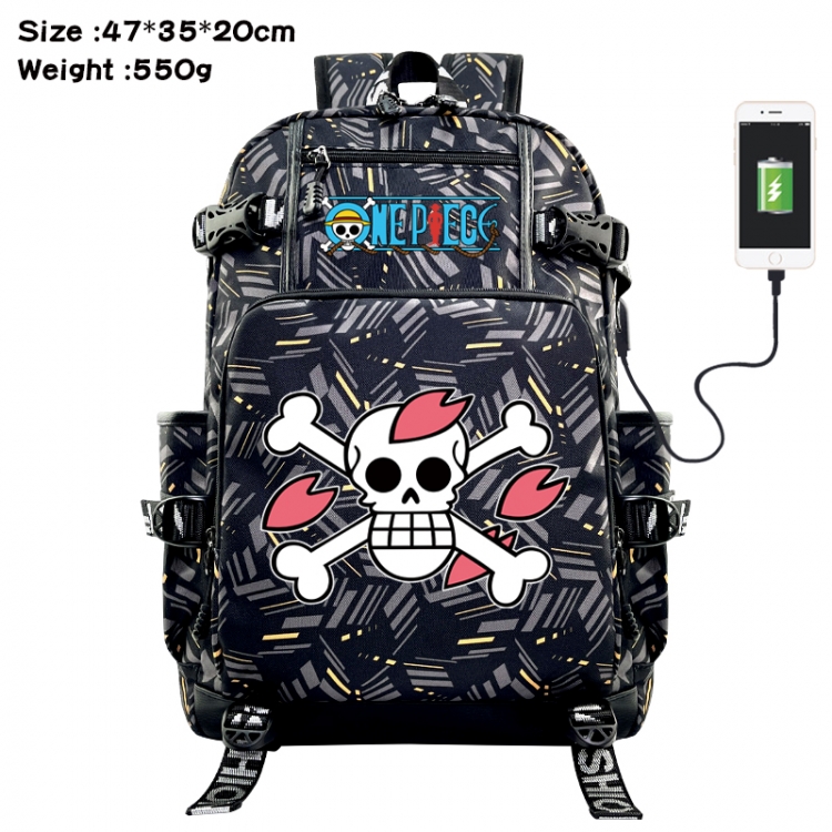 One Piece Anime data cable camouflage print USB backpack schoolbag 47x35x20cm