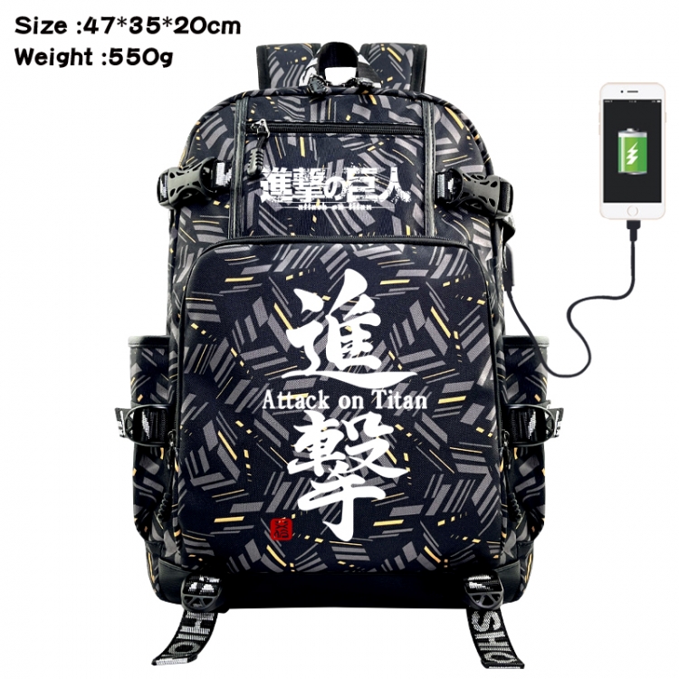 Shingeki no Kyojin Anime data cable camouflage print USB backpack schoolbag 47x35x20cm