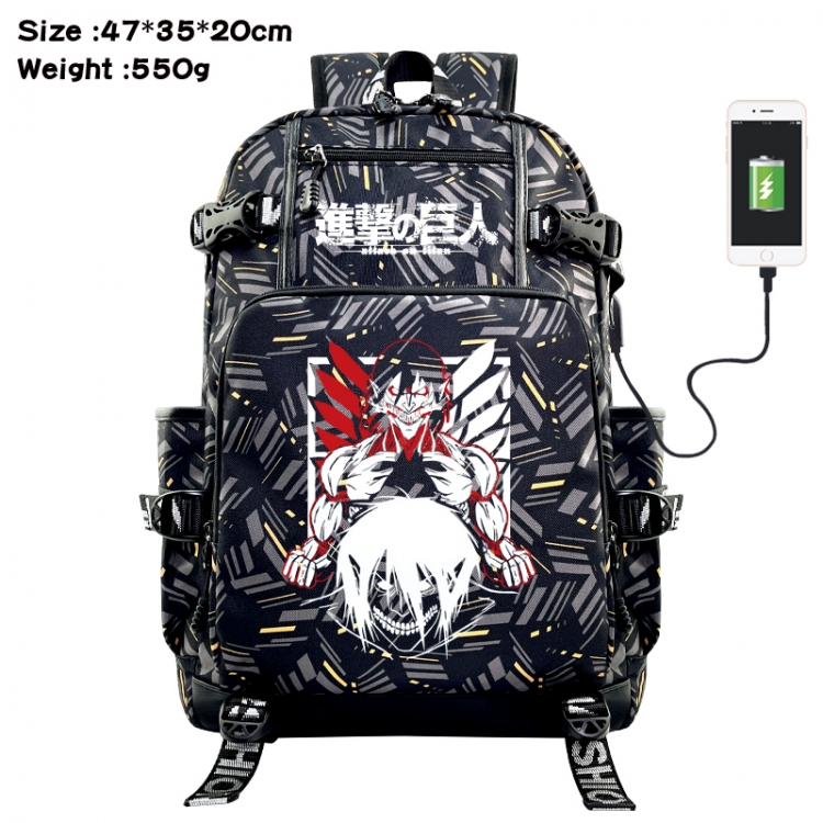 Shingeki no Kyojin Anime data cable camouflage print USB backpack schoolbag 47x35x20cm