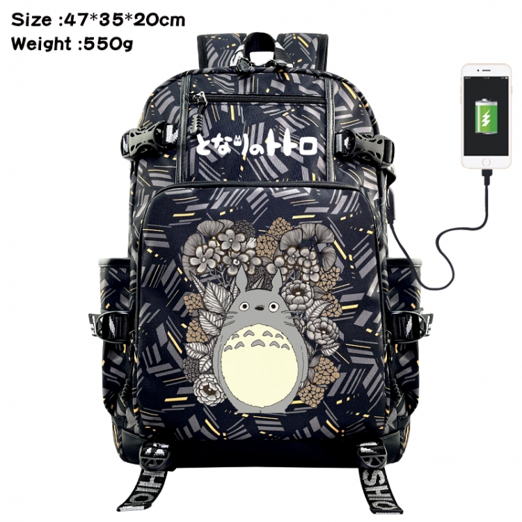 TOTORO Anime data cable camouflage print USB backpack schoolbag 47x35x20cm