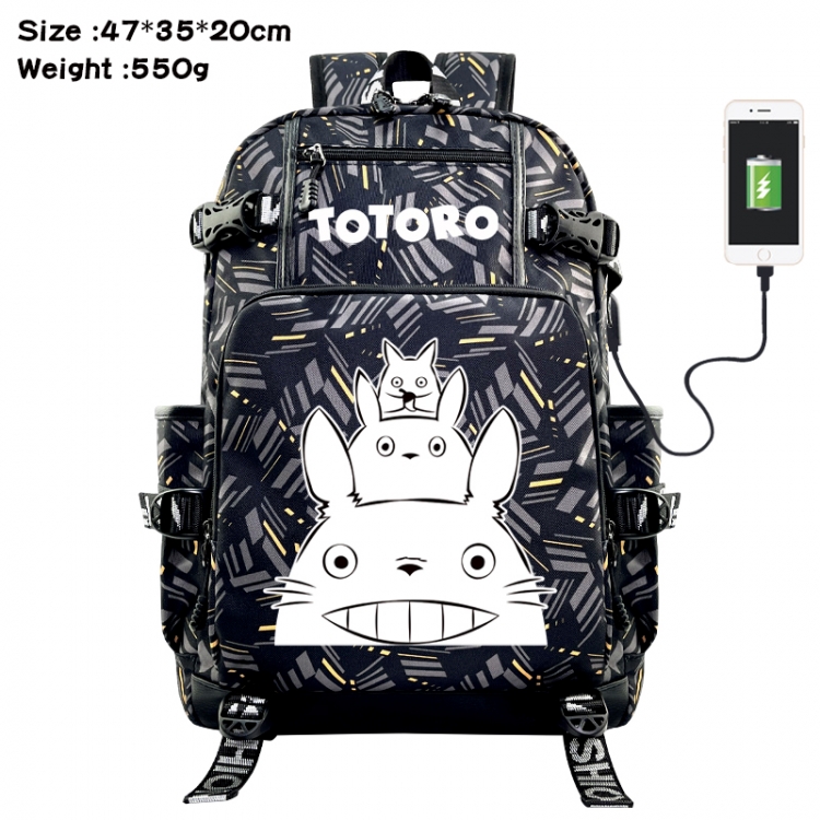 TOTORO Anime data cable camouflage print USB backpack schoolbag 47x35x20cm