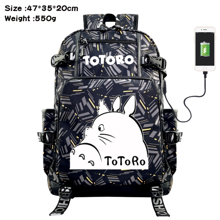 TOTORO Anime data cable camouflage print USB backpack schoolbag 47x35x20cm