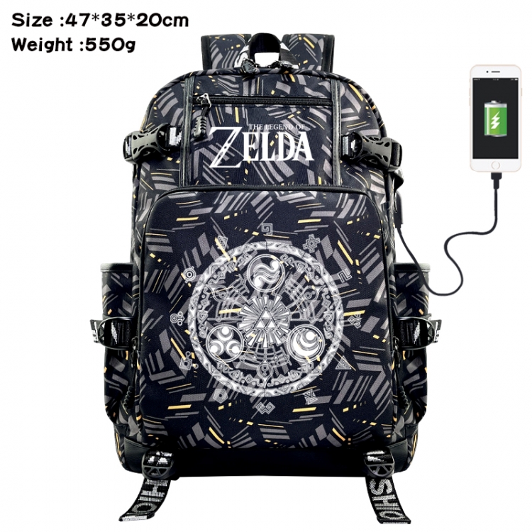 The Legend of Zelda Anime data cable camouflage print USB backpack schoolbag 47x35x20cm