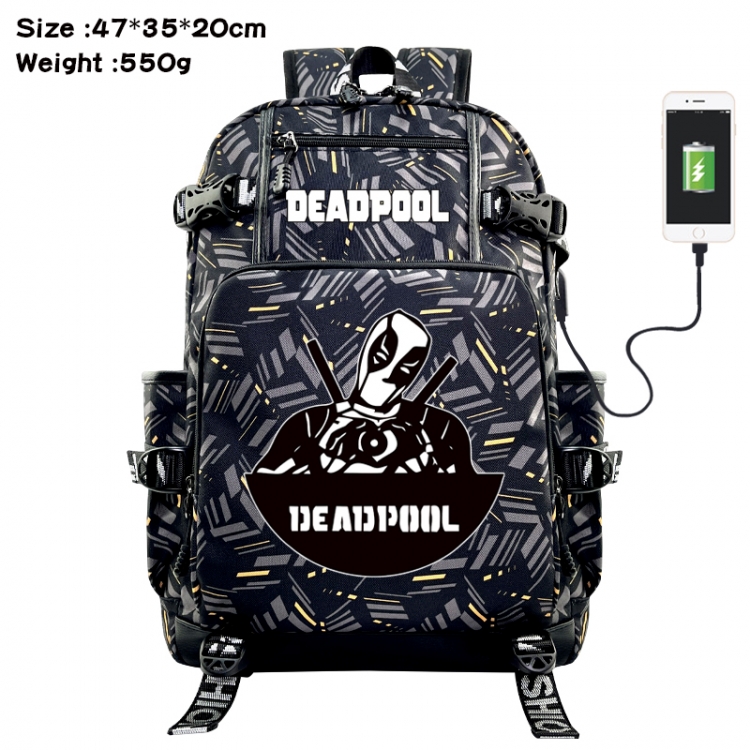 Deadpool  Anime data cable camouflage print USB backpack schoolbag 47x35x20cm