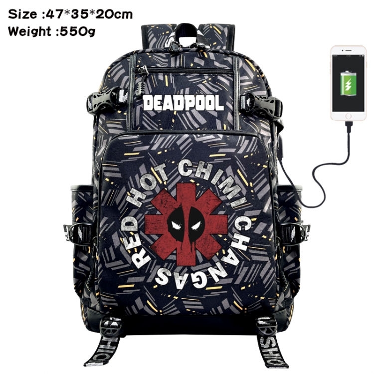 Deadpool  Anime data cable camouflage print USB backpack schoolbag 47x35x20cm