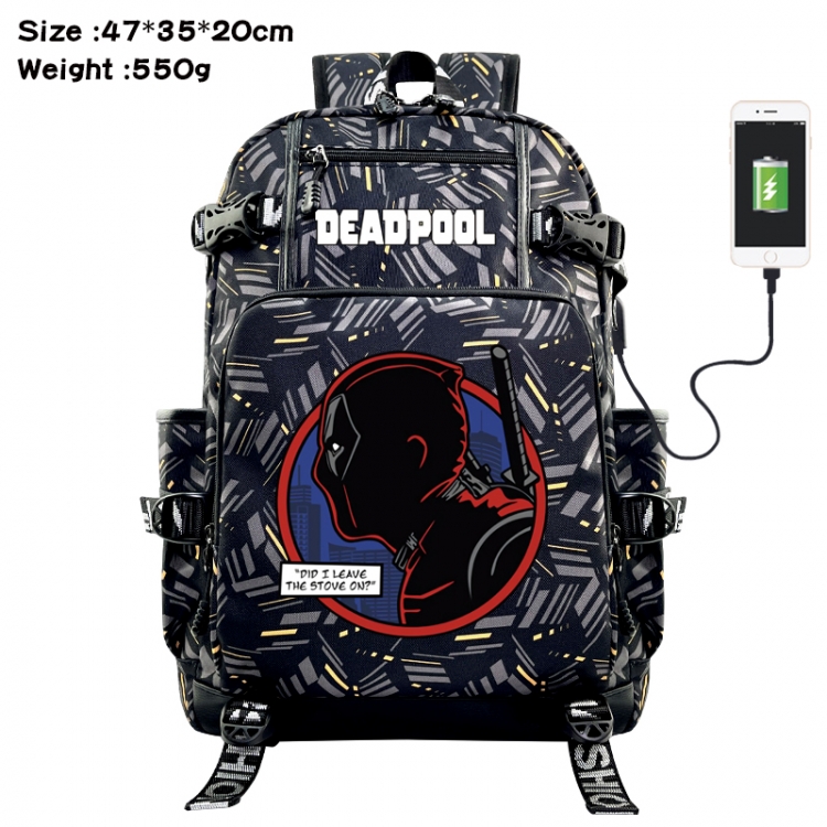 Deadpool  Anime data cable camouflage print USB backpack schoolbag 47x35x20cm