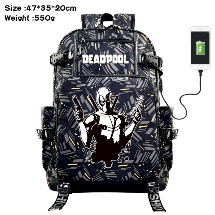 Deadpool  Anime data cable camouflage print USB backpack schoolbag 47x35x20cm