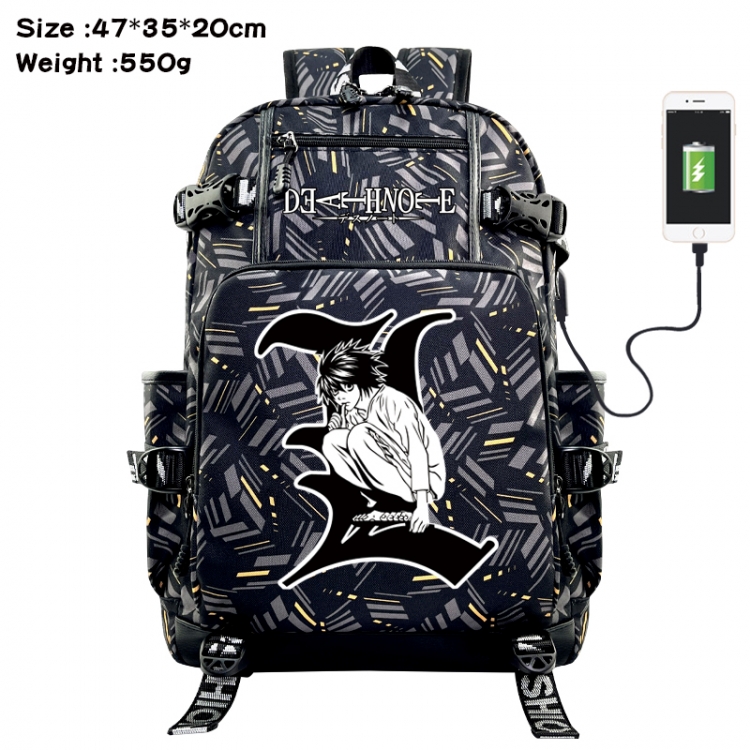 Death note Anime data cable camouflage print USB backpack schoolbag 47x35x20cm