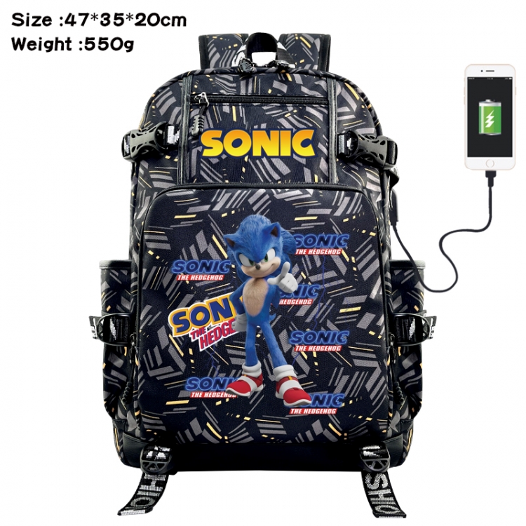 Sonic The Hedgehog Anime data cable camouflage print USB backpack schoolbag 47x35x20cm