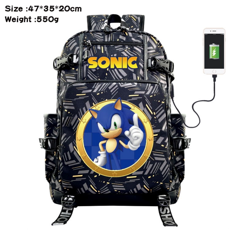 Sonic The Hedgehog Anime data cable camouflage print USB backpack schoolbag 47x35x20cm