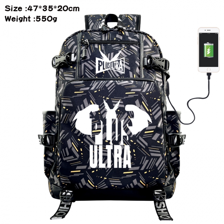 My Hero Academia Anime data cable camouflage print USB backpack schoolbag 47x35x20cm