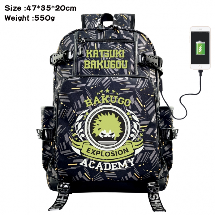 My Hero Academia Anime data cable camouflage print USB backpack schoolbag 47x35x20cm