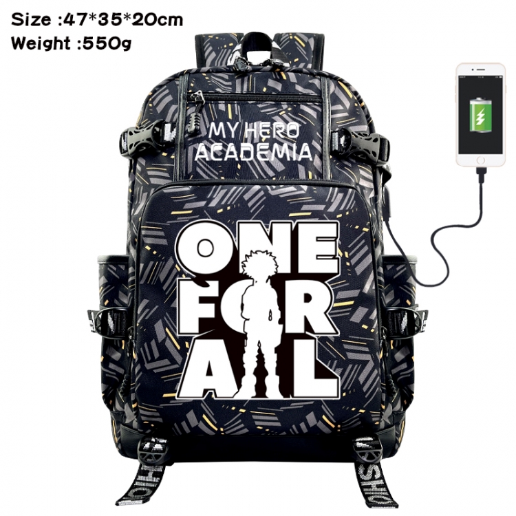 My Hero Academia Anime data cable camouflage print USB backpack schoolbag 47x35x20cm