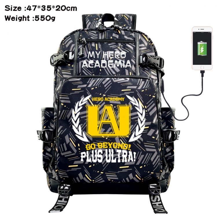 My Hero Academia Anime data cable camouflage print USB backpack schoolbag 47x35x20cm