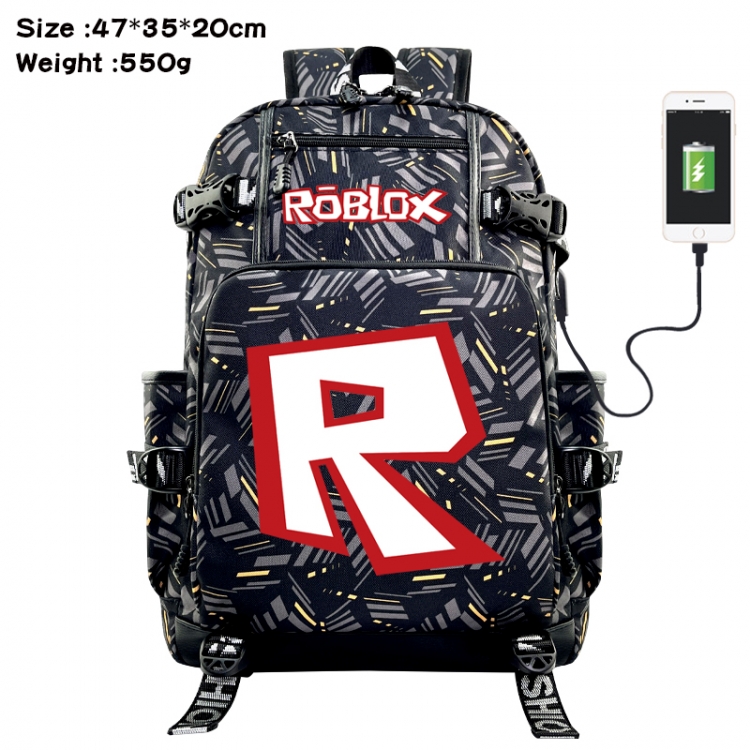 ROBLOX Anime data cable camouflage print USB backpack schoolbag 47x35x20cm