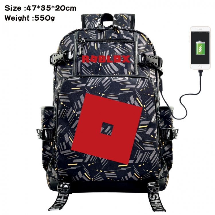 ROBLOX Anime data cable camouflage print USB backpack schoolbag 47x35x20cm