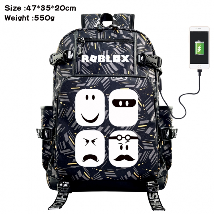 ROBLOX Anime data cable camouflage print USB backpack schoolbag 47x35x20cm