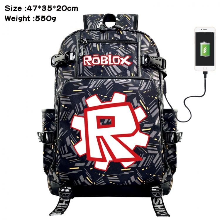 ROBLOX Anime data cable camouflage print USB backpack schoolbag 47x35x20cm