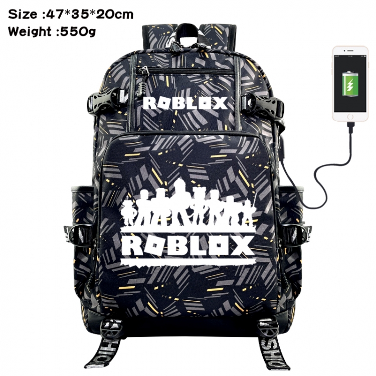 ROBLOX Anime data cable camouflage print USB backpack schoolbag 47x35x20cm