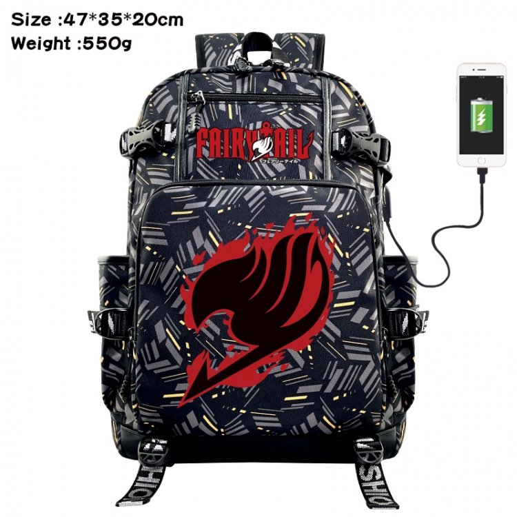 Fairy tail  Anime data cable camouflage print USB backpack schoolbag 47x35x20cm