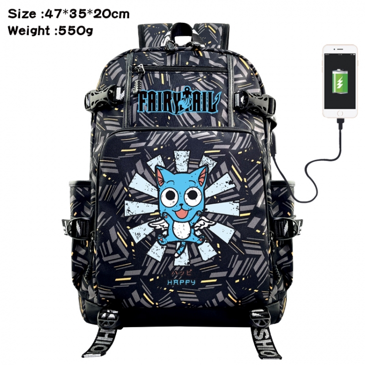 Fairy tail  Anime data cable camouflage print USB backpack schoolbag 47x35x20cm