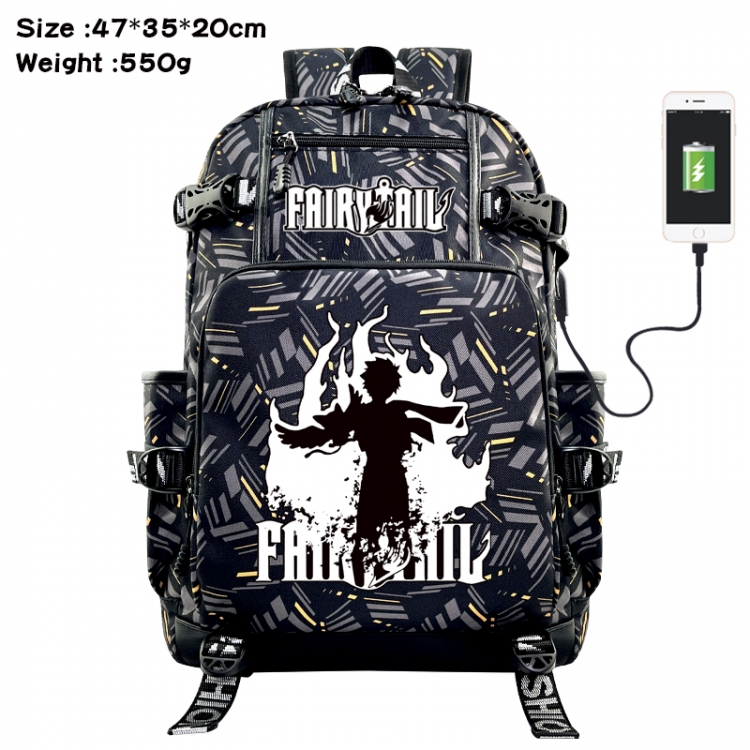Fairy tail  Anime data cable camouflage print USB backpack schoolbag 47x35x20cm