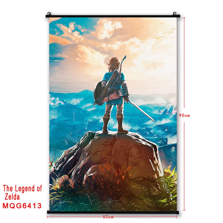 The Legend of Zelda Anime black Plastic rod Cloth painting Wall Scroll 60X90CM MQG-6413