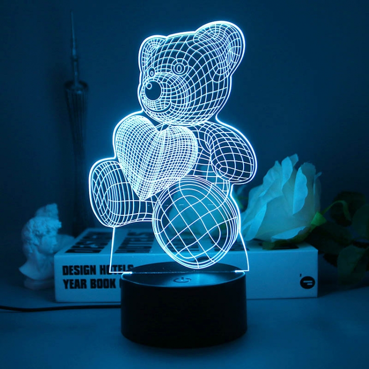 Little Bear 3D night light USB touch switch colorful acrylic table lamp BLACK BASE