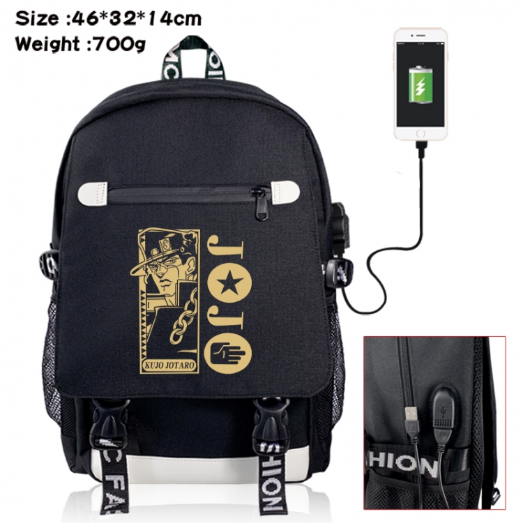 JoJos Bizarre Adventure canvas USB backpack cartoon print student backpack 46X32X14CM 700g