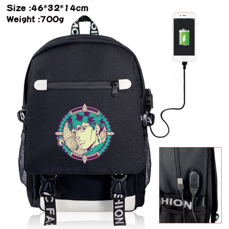 JoJos Bizarre Adventure canvas USB backpack cartoon print student backpack 46X32X14CM 700g