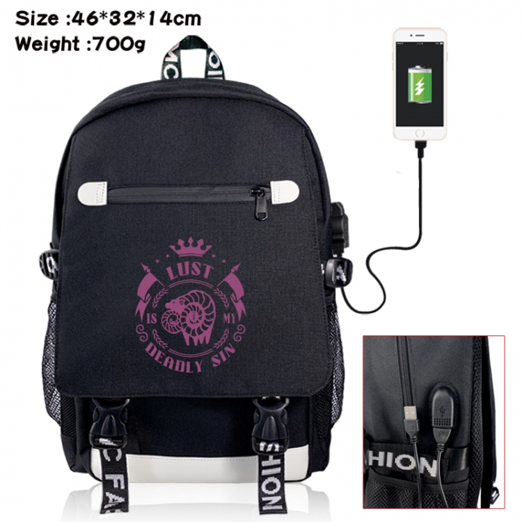 The Seven Deadly Sins canvas USB backpack cartoon print student backpack 46X32X14CM 700g