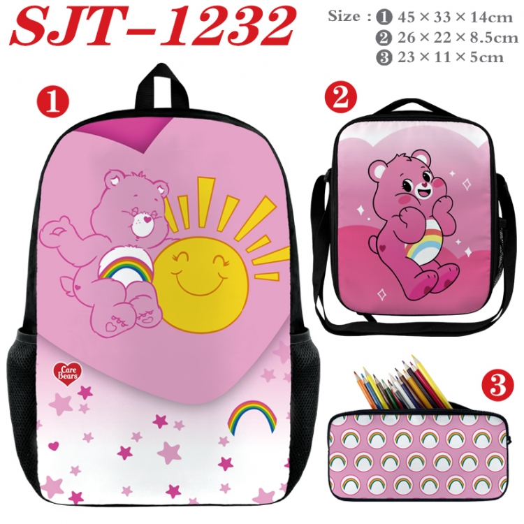 Care Bears Anime nylon canvas backpack pencil case crossbody bag three piece set 45x33x14cm  SJT-1232