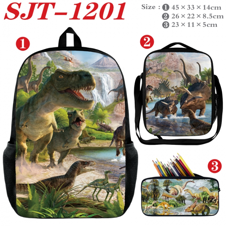Dinosaur series Anime nylon canvas backpack pencil case crossbody bag three piece set 45x33x14cm  SJT-1201