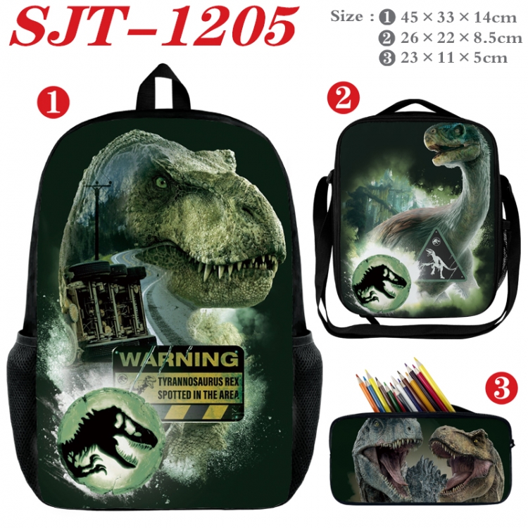 Dinosaur series Anime nylon canvas backpack pencil case crossbody bag three piece set 45x33x14cm  SJT-1205