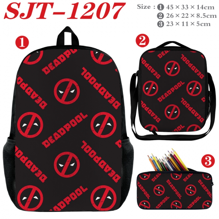 Deadpool Anime nylon canvas backpack pencil case crossbody bag three piece set 45x33x14cm  SJT-1207