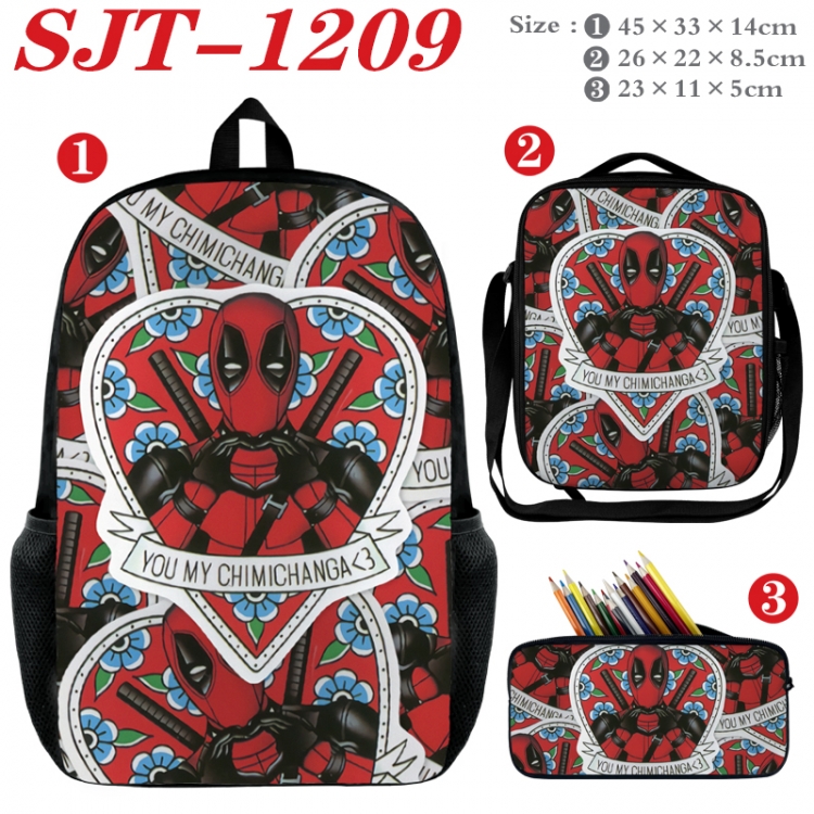 Deadpool Anime nylon canvas backpack pencil case crossbody bag three piece set 45x33x14cm SJT-1209