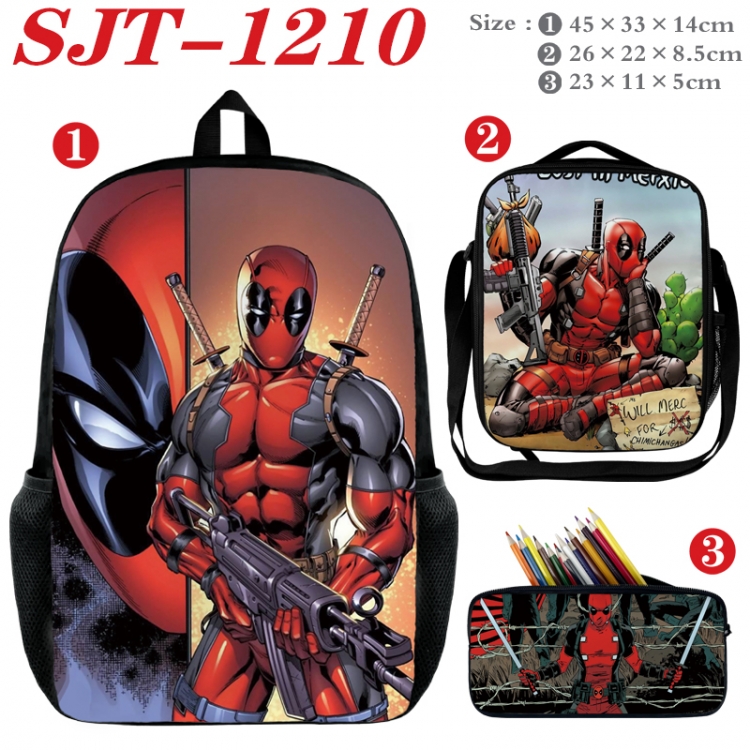 Deadpool Anime nylon canvas backpack pencil case crossbody bag three piece set 45x33x14cm SJT-1210