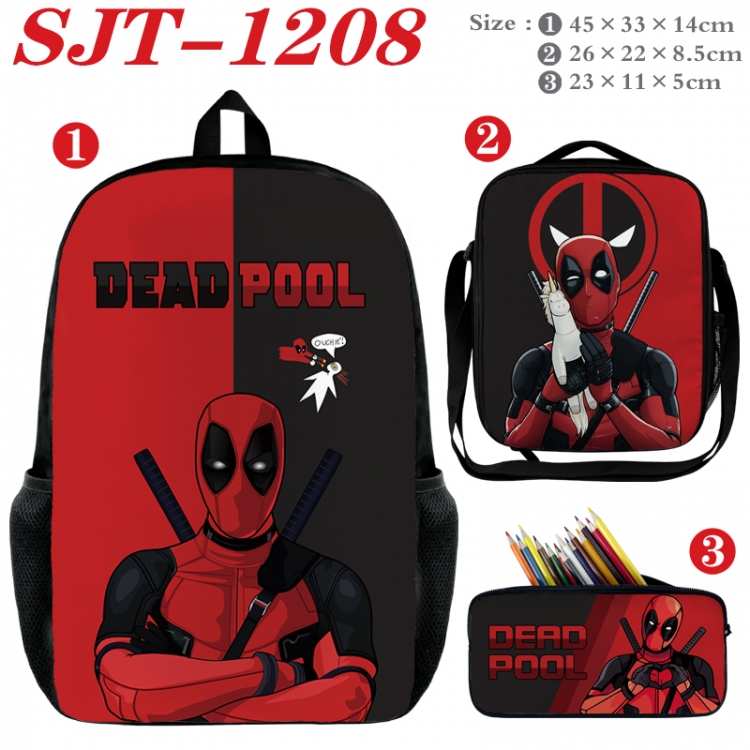 Deadpool Anime nylon canvas backpack pencil case crossbody bag three piece set 45x33x14cm SJT-1208