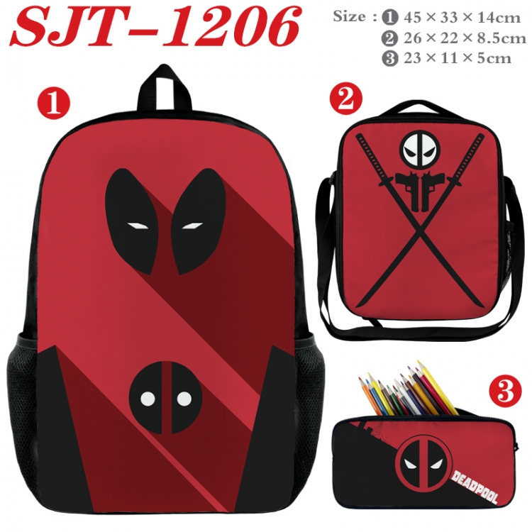 Deadpool Anime nylon canvas backpack pencil case crossbody bag three piece set 45x33x14cm SJT-1206
