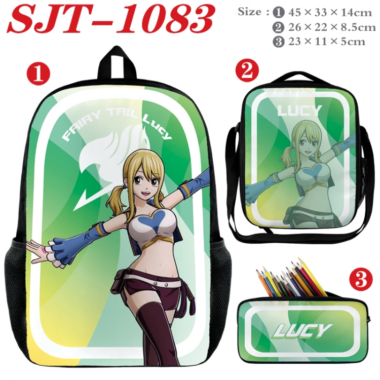Fairy tail Anime nylon canvas backpack pencil case crossbody bag three piece set 45x33x14cm SJT-1083