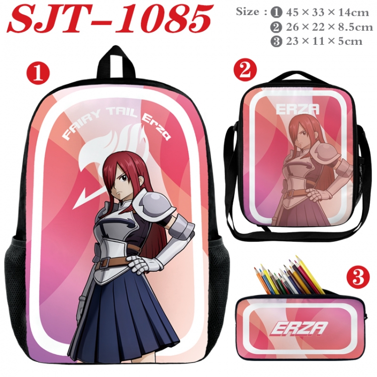 Fairy tail Anime nylon canvas backpack pencil case crossbody bag three piece set 45x33x14cm  SJT-1085