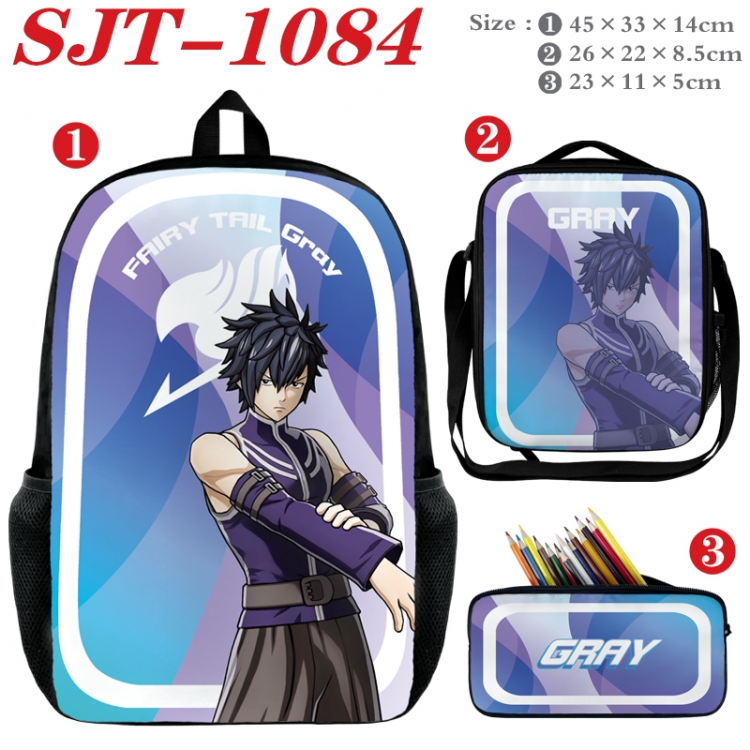 Fairy tail Anime nylon canvas backpack pencil case crossbody bag three piece set 45x33x14cm  SJT-1084
