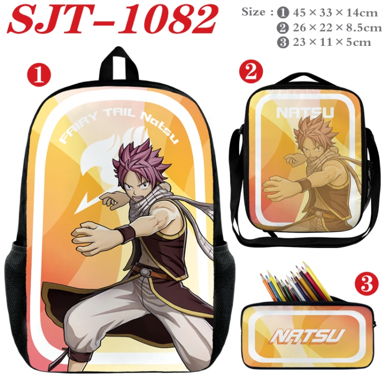 Fairy tail Anime nylon canvas backpack pencil case crossbody bag three piece set 45x33x14cm  SJT-1082