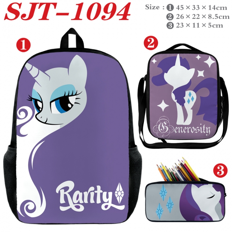My Little Pony Anime nylon canvas backpack pencil case crossbody bag three piece set 45x33x14cm SJT-1094