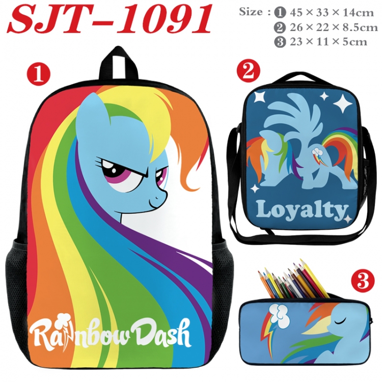 My Little Pony Anime nylon canvas backpack pencil case crossbody bag three piece set 45x33x14cm SJT-1091