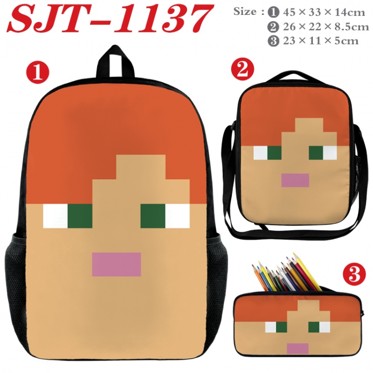 Minecraft Anime nylon canvas backpack pencil case crossbody bag three piece set 45x33x14cm  SJT-1137